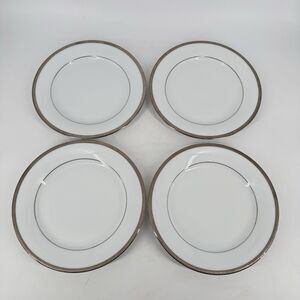 Set of 4 Charter Club Grand Buffet Platinum Rim Porcelain Salad Plates 9.25”